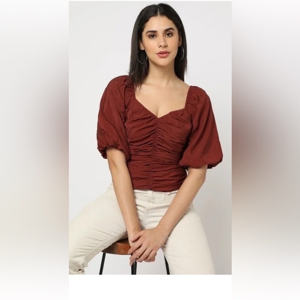 Gap sweetheart neck ruched puff sleeve blouse sz S nwt